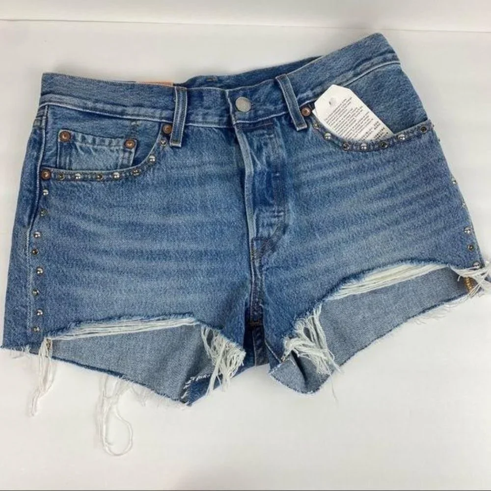 UpCycled *NWT* Levi's Embellished 501 Shorts 27 - Picture 2 of 7
